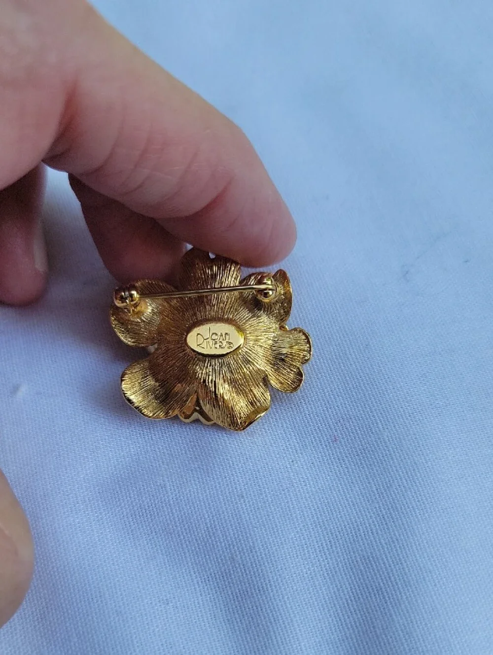 Vintage Joan Rivers Gold-Tone Floral Aurora Borealis Center Brooch Cabbage Rose
